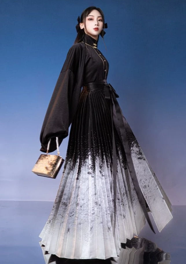 Women Modern Hanfu Ma Mian Skirt Silver | HANFUBAO