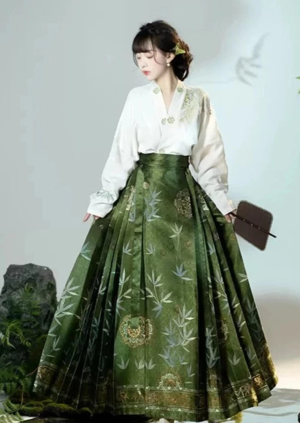 Women Modern Ma Mian Skirt Set Bamboo Embroidery Plus Size| HANFUBAO