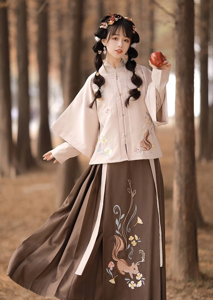 Women Faux Fur Scarf Ming Hanfu Set Fall/Winter| HANFUBAO