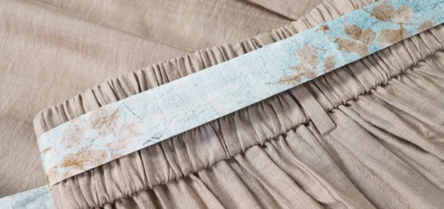 Women’s Daily Hanfu 3-Piece Pants Set Floral Cyan Linen-Rayon Blend | HANFUBAO