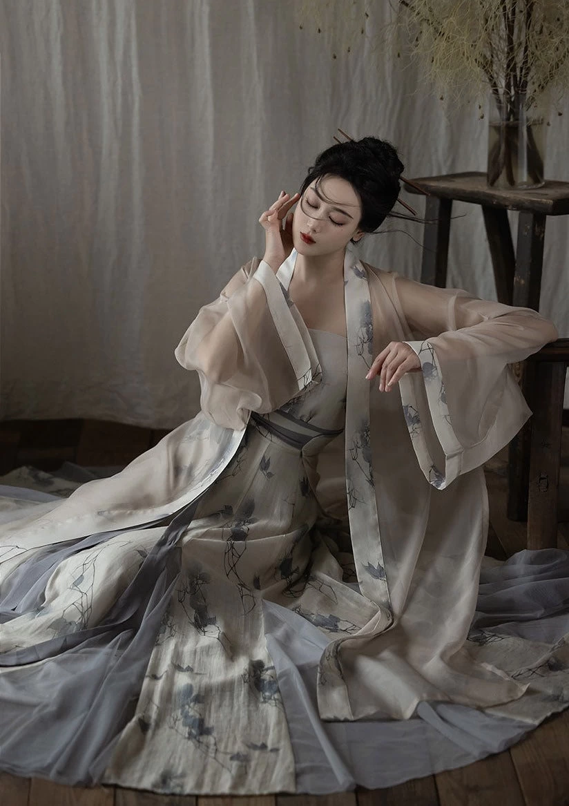 Women Daily Hanfu 3-Piece Set Modern Gray Lyocell Blend | HANFUBAO