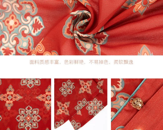 Women’s Modern Chiffon Hanfu Set Red Festival Party | HANFUBAO