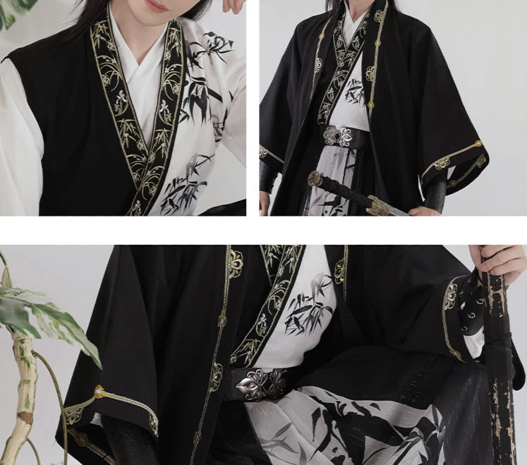 Unisex 6-Piece Bamboo Print Daily Hanfu Set, Plus Size| HANFUBAO