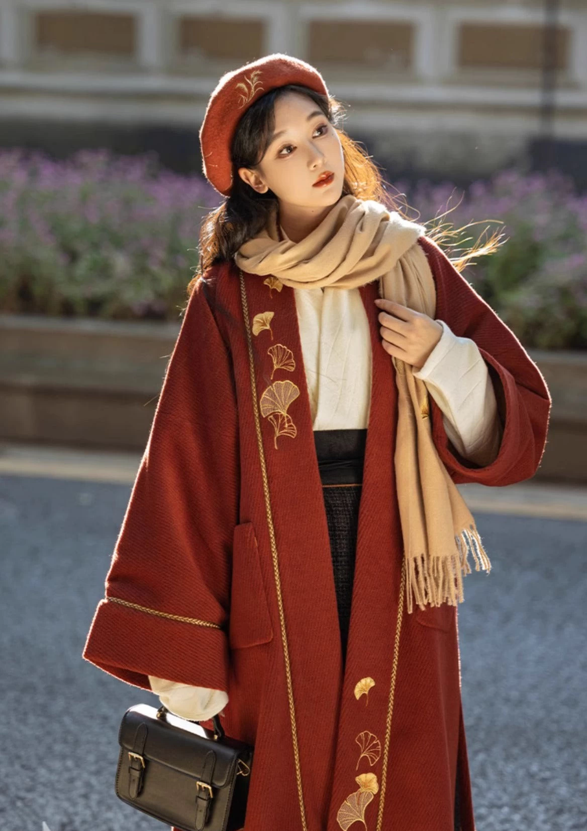 Unisex Modern Daily Hanfu Scarf 5-Color Ginkgo Print | HANFUBAO