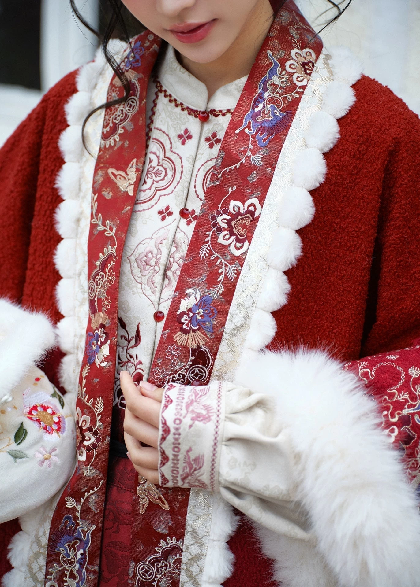 Women 3-Piece Dancing Flame New Year Hanfu Set Red Embroidered Plus Size | HANFUBAO