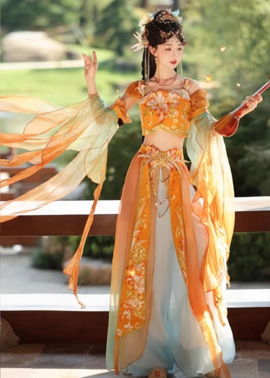 Women 5-Piece Embroidered West Regions Hanfu Dress Set Polyester| HANFUBAO