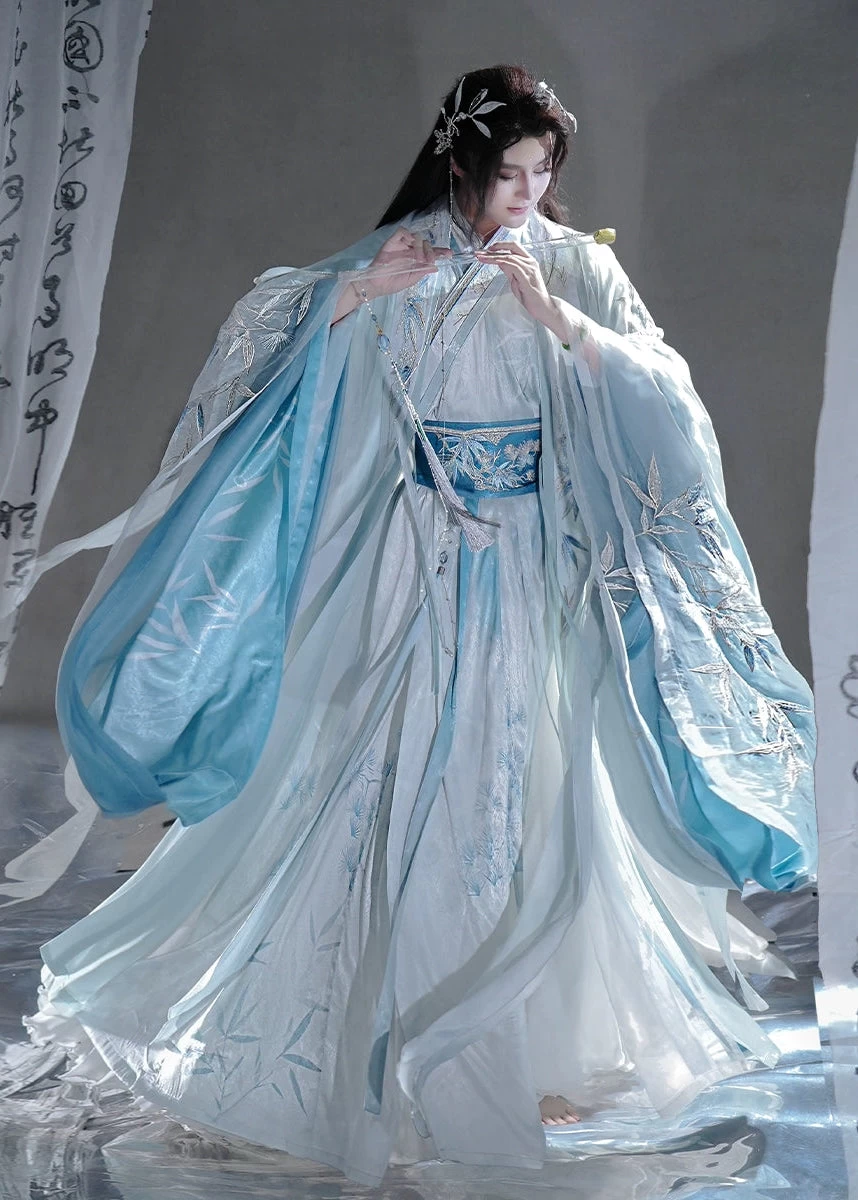 Unisex 10-Piece Daily Hanfu Set Bamboo Pine Pattern  Plus Size | HANFUBAO