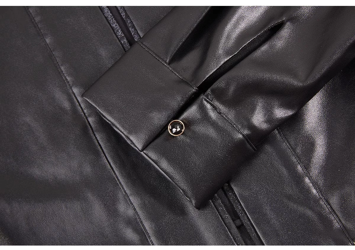 Women’s Modern 3-Piece Faux Leather Daily Hanfu Set Midnight Ink | HANFUBAO