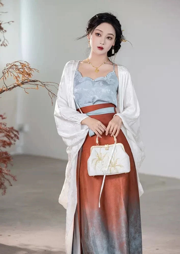Women Modern Artificial Silk-Cotton Hanfu Set Underglaze Red | HANFUBAO