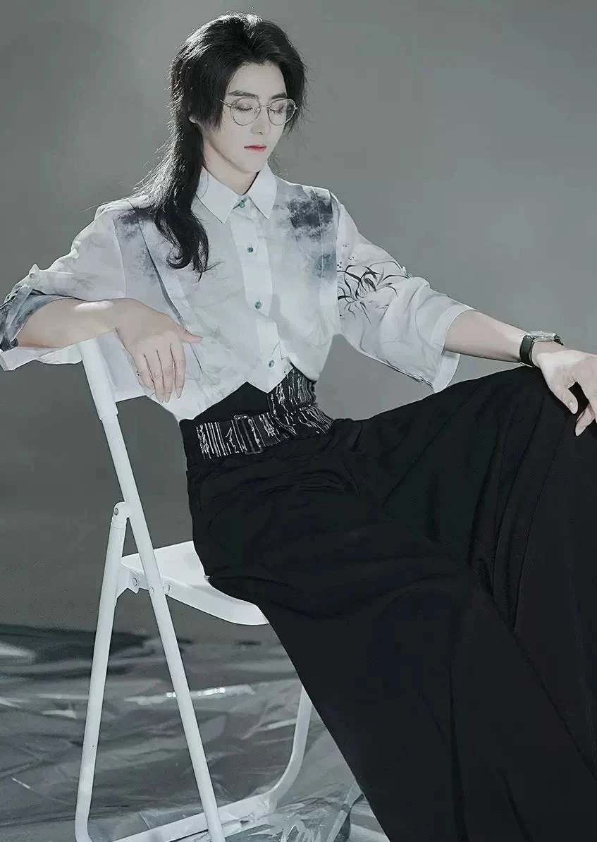 Unisex Modern Summer Hanfu Set, Clivia Print, Plus Size, Polyester-Spandex | HANFUBAO