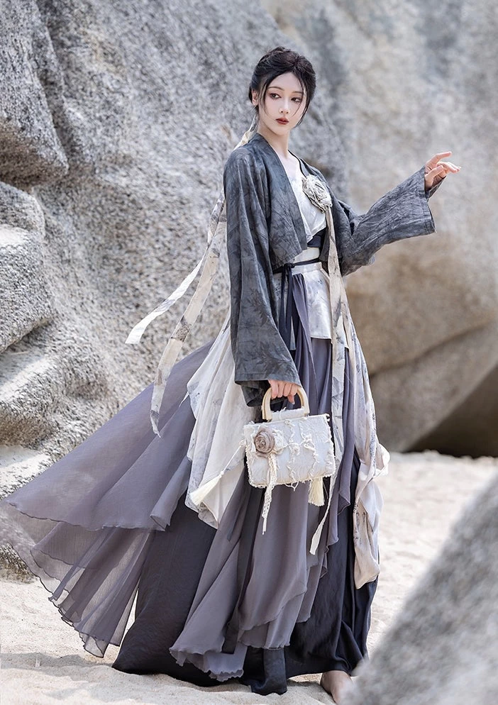 Women Daily Hanfu 3-Piece Modern Ivory Dress Set, Lab Silk Cotton | HANFUBAO