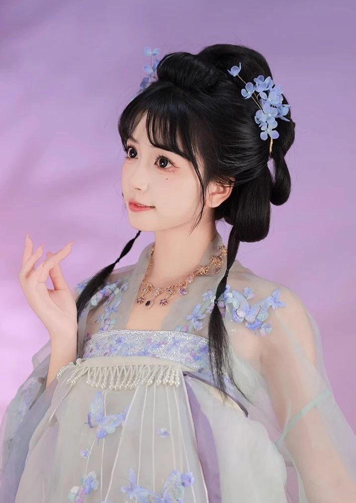 Women Hanfu Lilac Flower Yarn Hair Piece Pair for Daily Wear | HANFUBAO