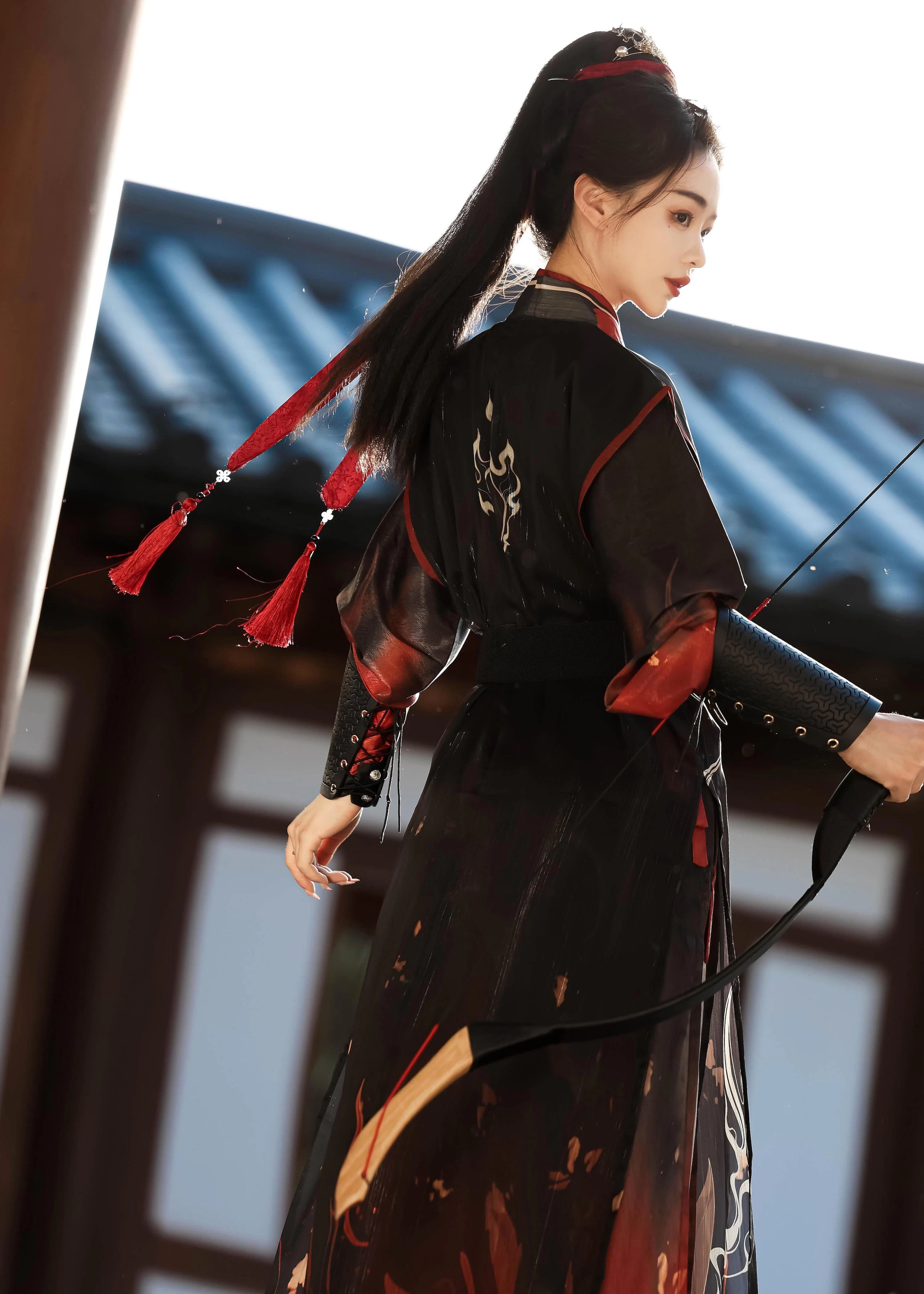 Unisex 6-Piece Daily Hanfu Set Red Print  Plus Size | HANFUBAO