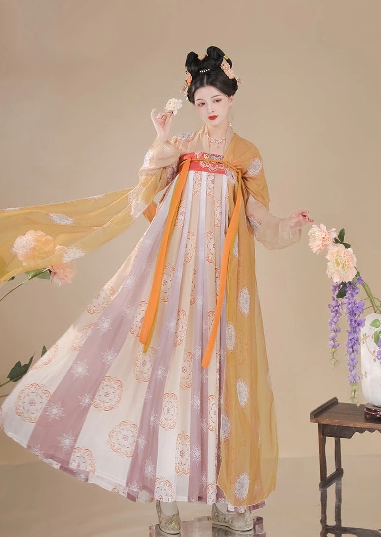 Yuhuan | Women Chiffon Hanfu Dress Floral Print Spring/Summer