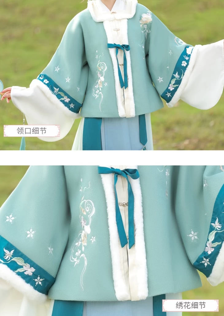 Women Ming Dynasty Winter Hanfu Set Long Skirt Cardigan Cotton Blend|HANFUBAO