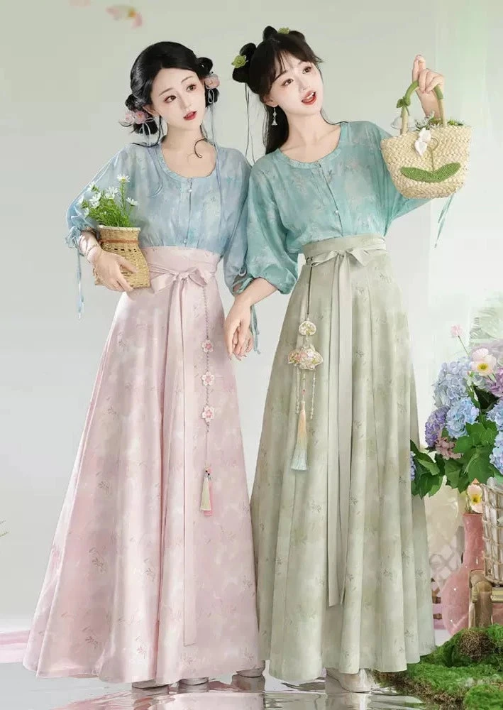 Women Floral Daily Hanfu 2-Piece Top & Skirt Set Artificial Silk| HANFUBAO