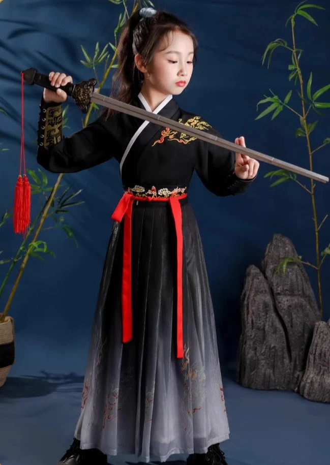 Kids 3-Piece Song Dynasty Hanfu Set Flame Embroidery Daily Wear| HANFUBAO
