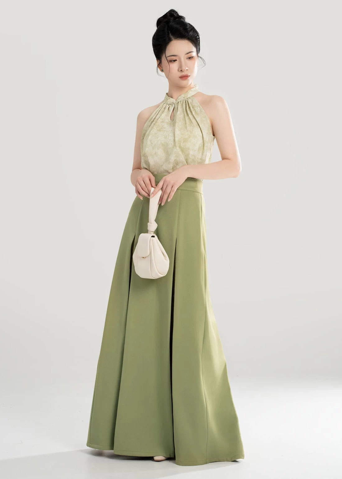 Women Modern Hanfu Cotton Blend 2-Piece Set Jade Floral | HANFUBAO