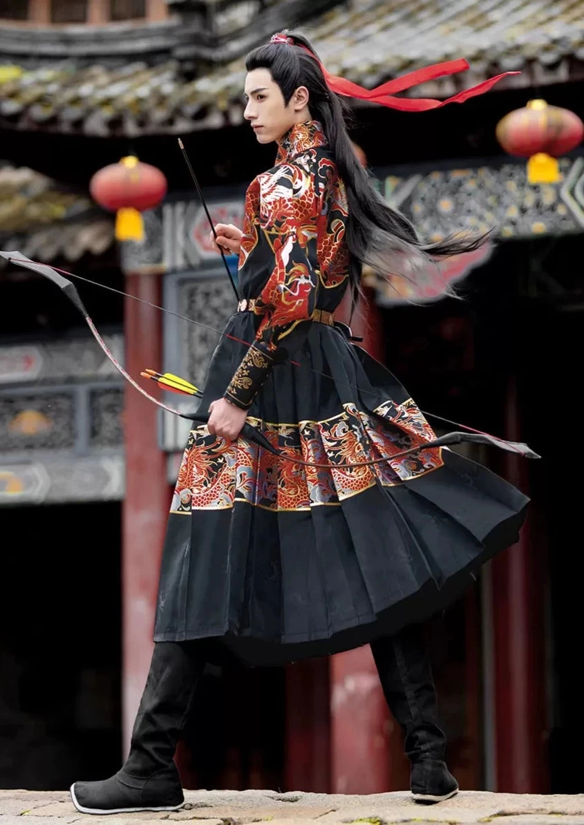 Unisex Modern Daily Hanfu Cotton Blend Water Dragon Embroidery | HANFUBAO