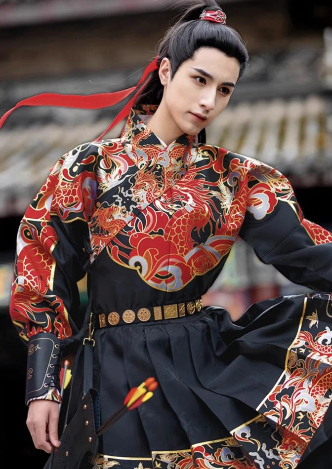 Unisex Modern Daily Hanfu Cotton Blend Water Dragon Embroidery | HANFUBAO