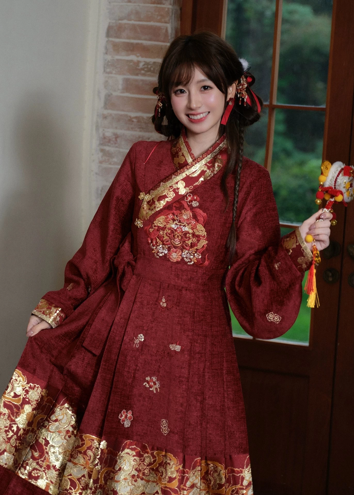 HANFUBAO | Women  3-Piece New Year Hanfu Dress Set Red Embroidery S-XL