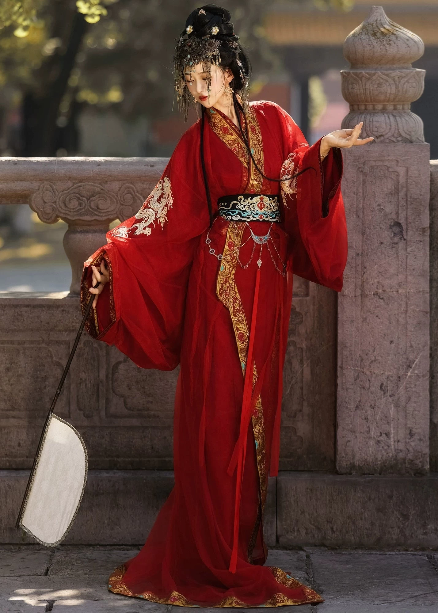Unisex Modern Daily Hanfu 3-Piece Robe Set  Scarlet Plus Size | HANFUBAO