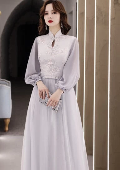 Women Daily Hanfu Bridesmaid Gray Chinese Style Dress  Plus Size | HANFUBAO