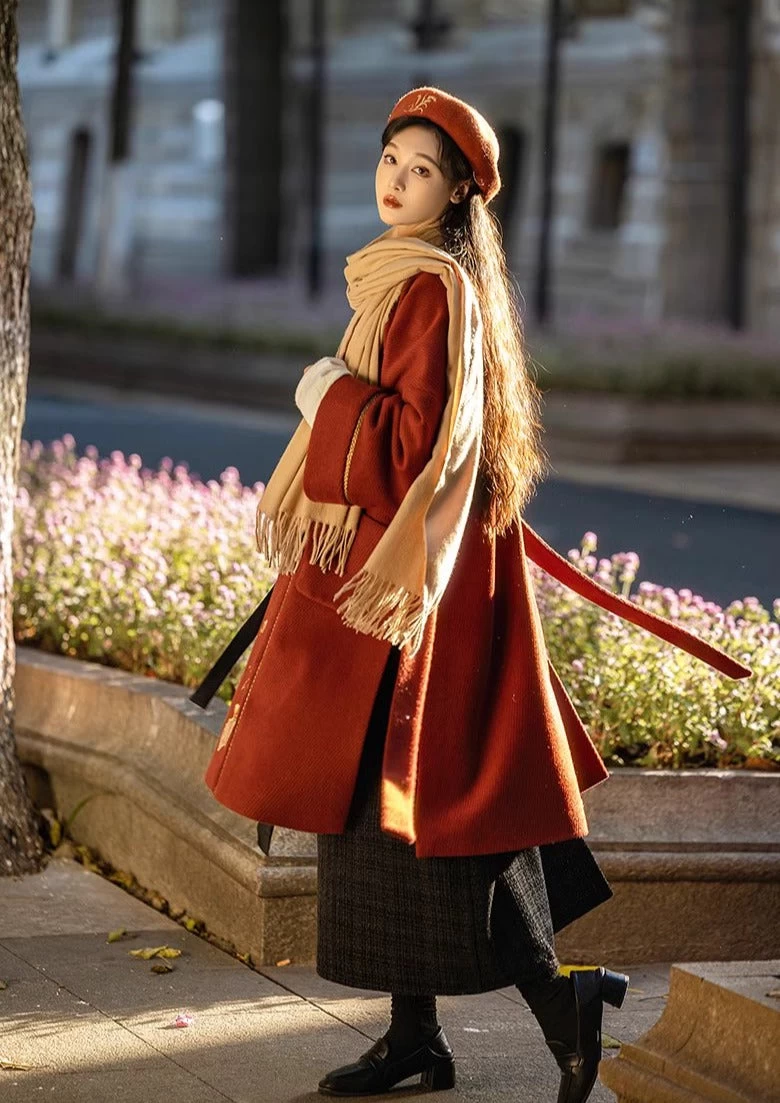 Women Modern Daily Hanfu 3pcs Fleece Blouse Skirt Coat Angora Blend| HANFUBAO