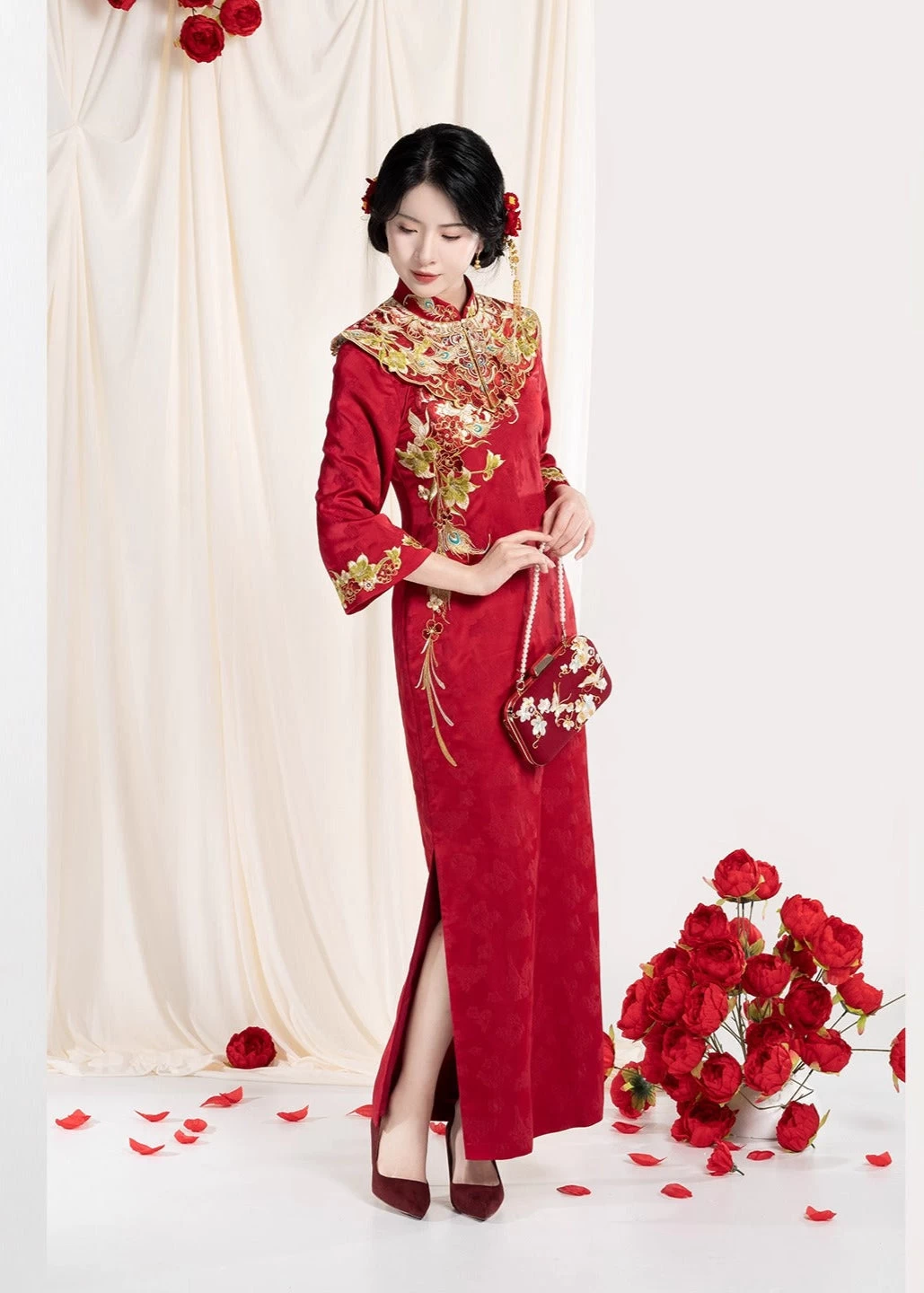 Women Modern 2-Piece Wedding Qipao Set Silk-Blend Embroidered | HANFUBAO