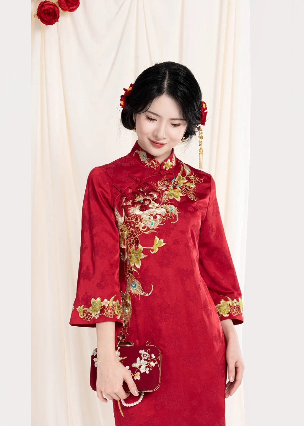 Women Modern 2-Piece Wedding Qipao Set Silk-Blend Embroidered | HANFUBAO
