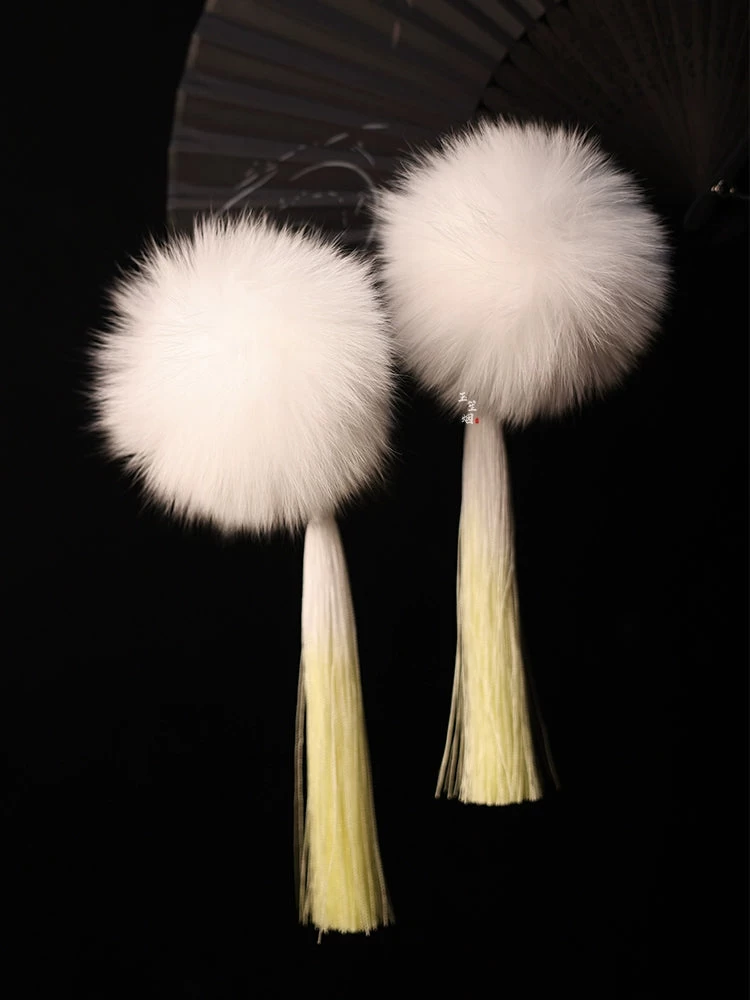 Women Fox Fur Hanfu Hair Pom Poms Snow White Set of 6 | HANFUBAO