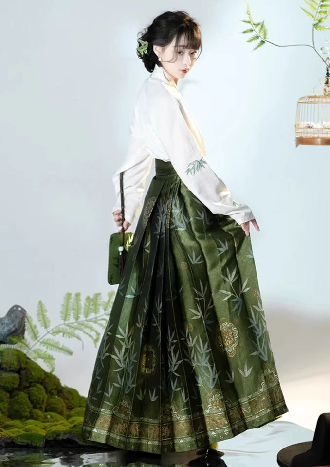 Women’s Daily Hanfu Ma Mian Skirt Set Bamboo Embroidery Plus Size | HANFUBAO