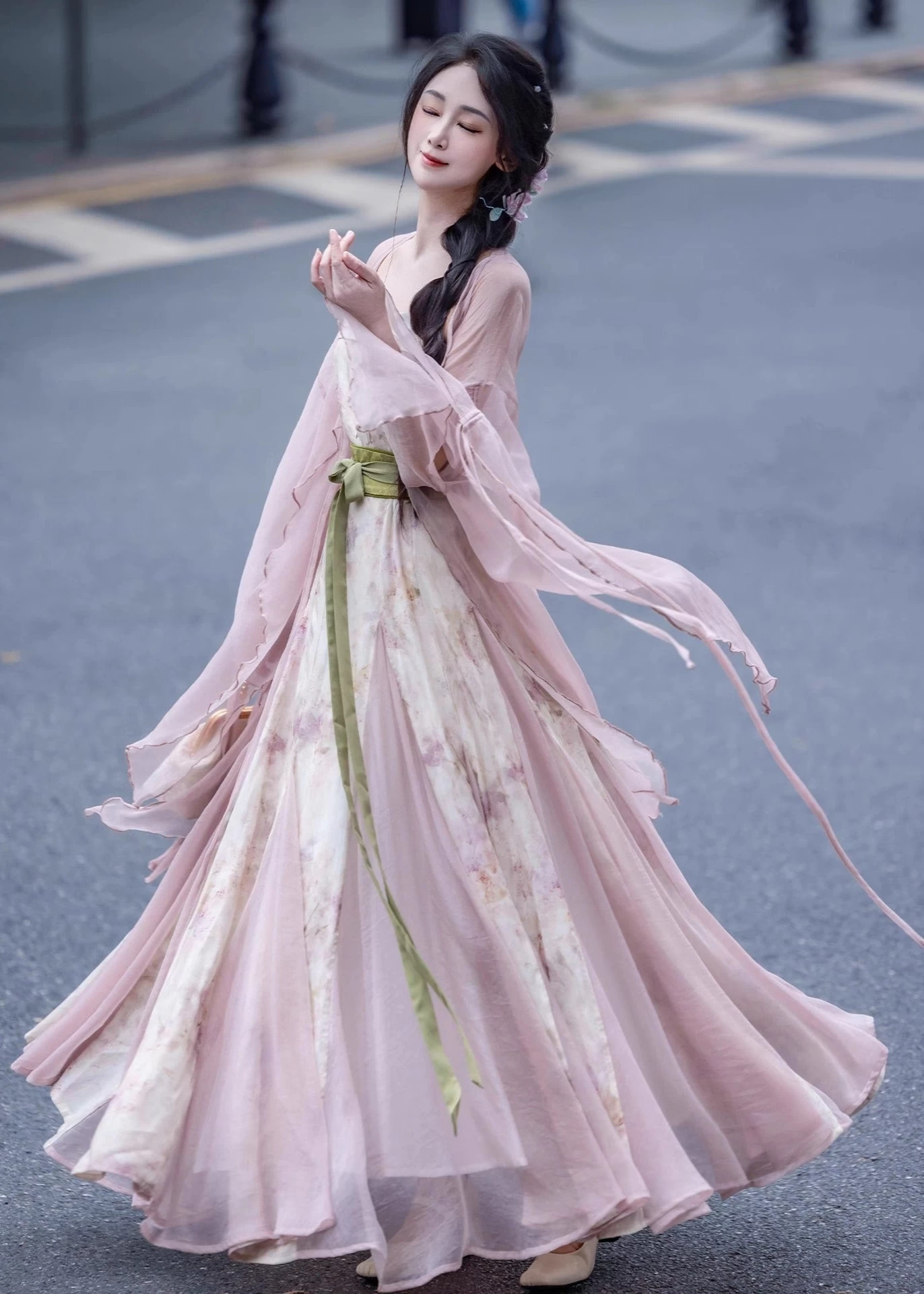 Women 3-Piece Daily Hanfu Set Viscose-Nylon Belted Dress | HANFUBAO