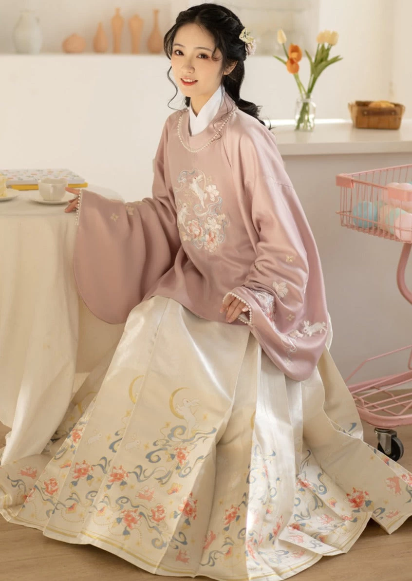 Women Modern Hanfu Cotton Blend Ma Mian Skirt Set White | HANFUBAO