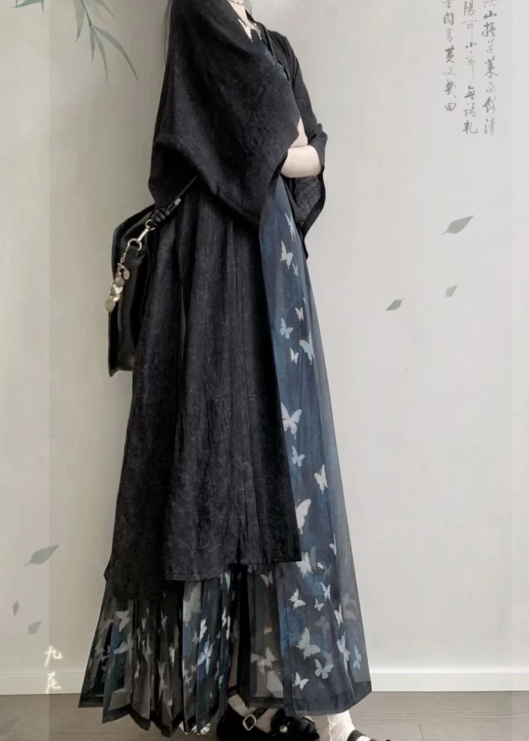 Women Plus Size Chiffon 3-Piece Daily Hanfu Set Butterfly Print | HANFUBAO