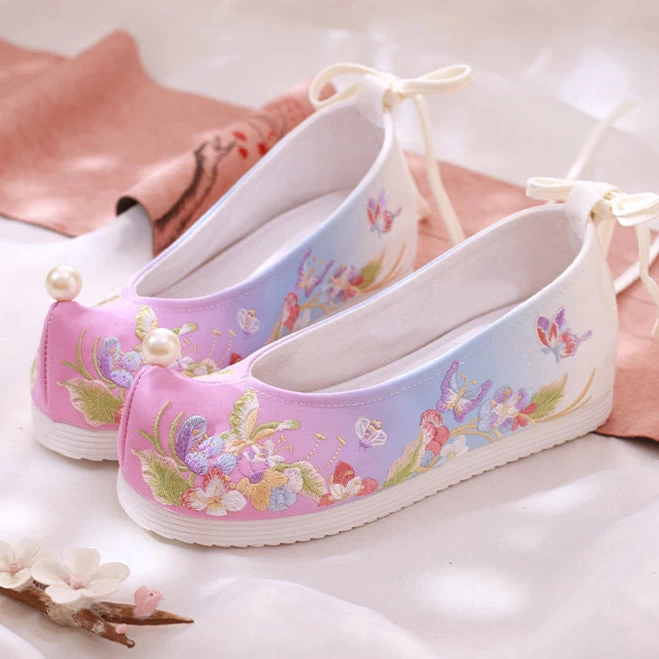 Women Canvas Embroidered Flats Floral Tassel Charm | HANFUBAO