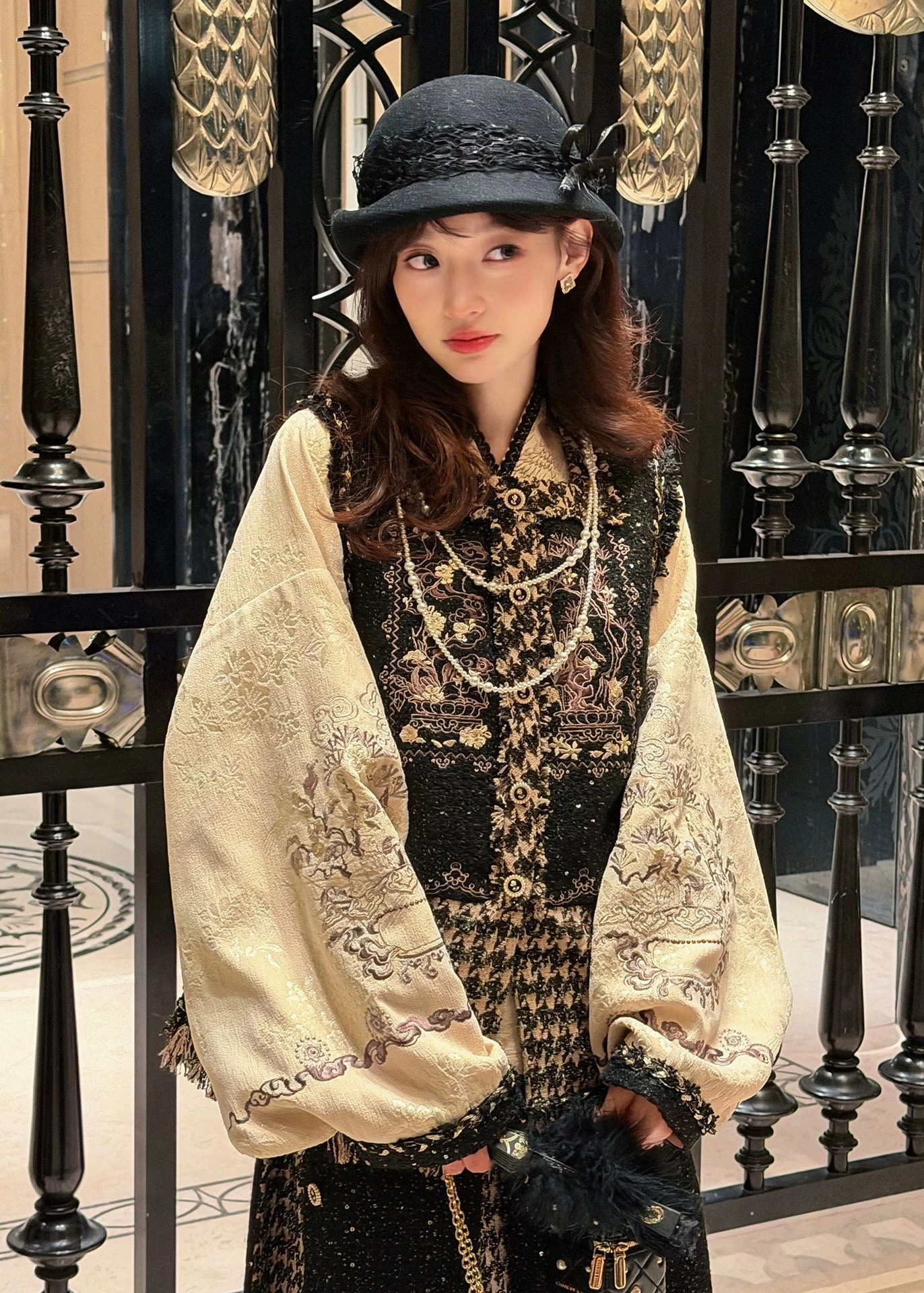 Women 3-Piece New Year Daily Hanfu Set Ink Pine Print | HANFUBAO