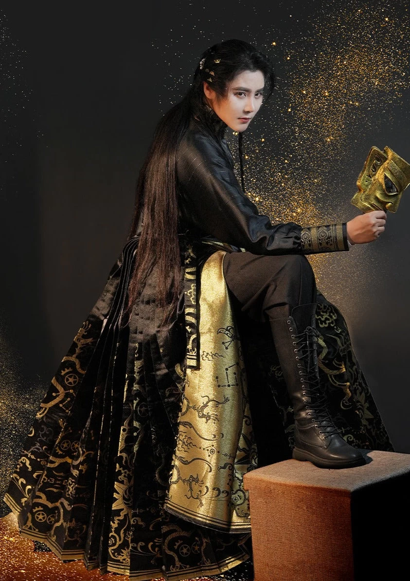 Unisex Modern Hanfu  Ma Mian Skirt Three Stars Pattern | HANFUBAO