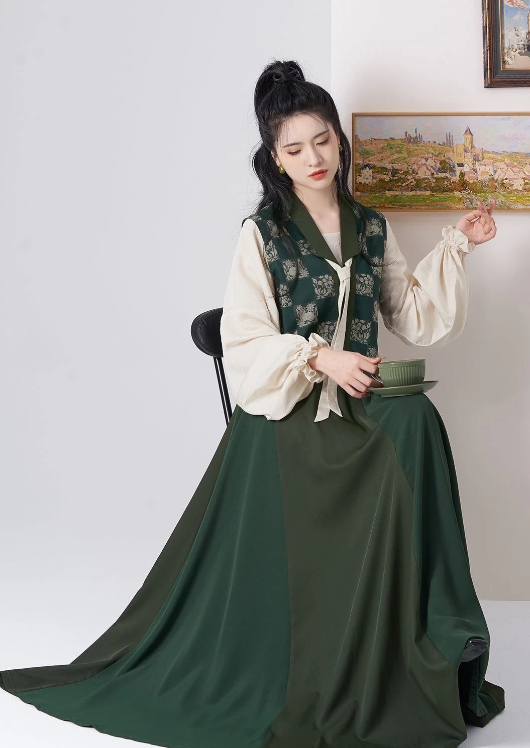 Unisex Modern 3-Piece Daily Hanfu Set, Lab Silk | HANFUBAO