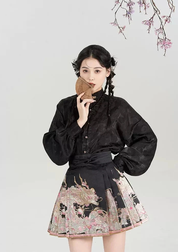 Women's Modern Hanfu Ma Mian Skirt Peach Phoenix Embroidery| HANFUBAO
