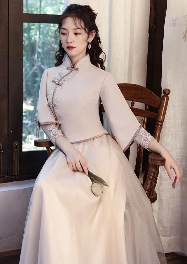 Women's Daily Hanfu Bridesmaid Dress Gray  Plus Size | HANFUBAO