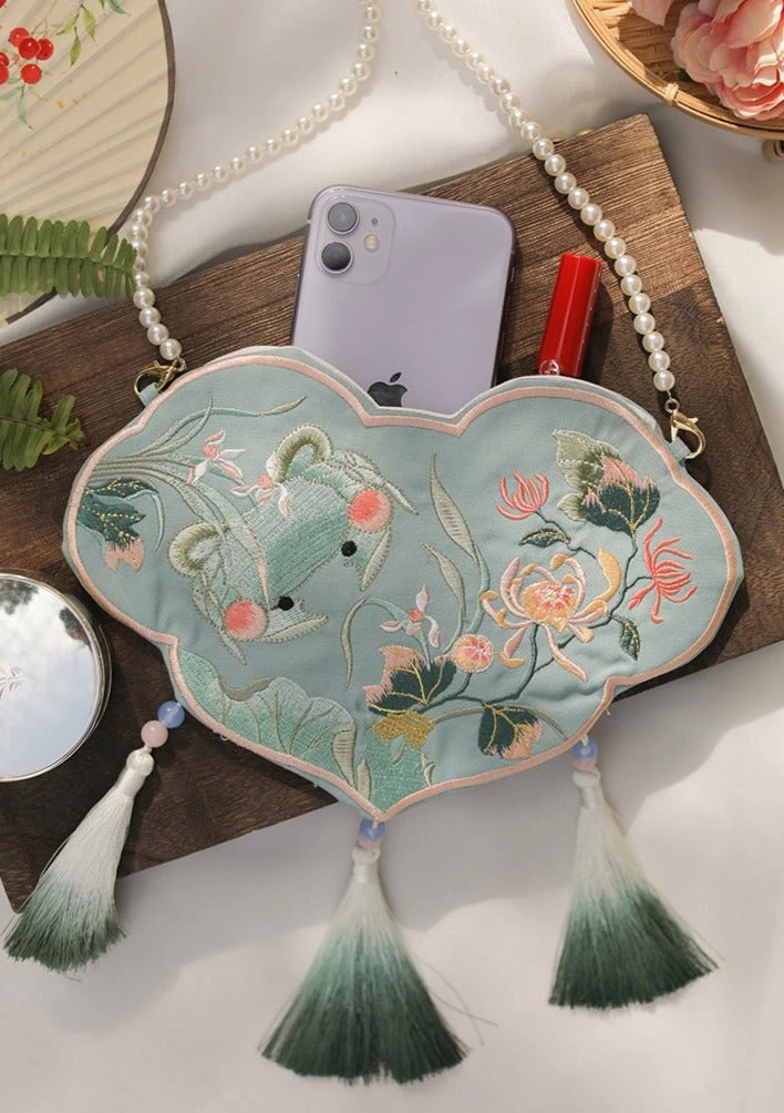 Unisex Embroidered Crab Blue  Crossbody Bag 17x25cm | HANFUBAO