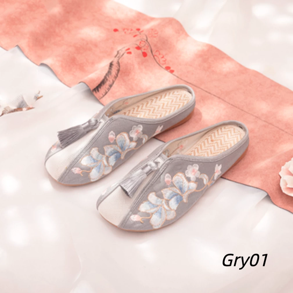 Women’s Hanfu Floral Embroidered Canvas Mule Shoes 7 Colors EU35-40 | HANFUBAO