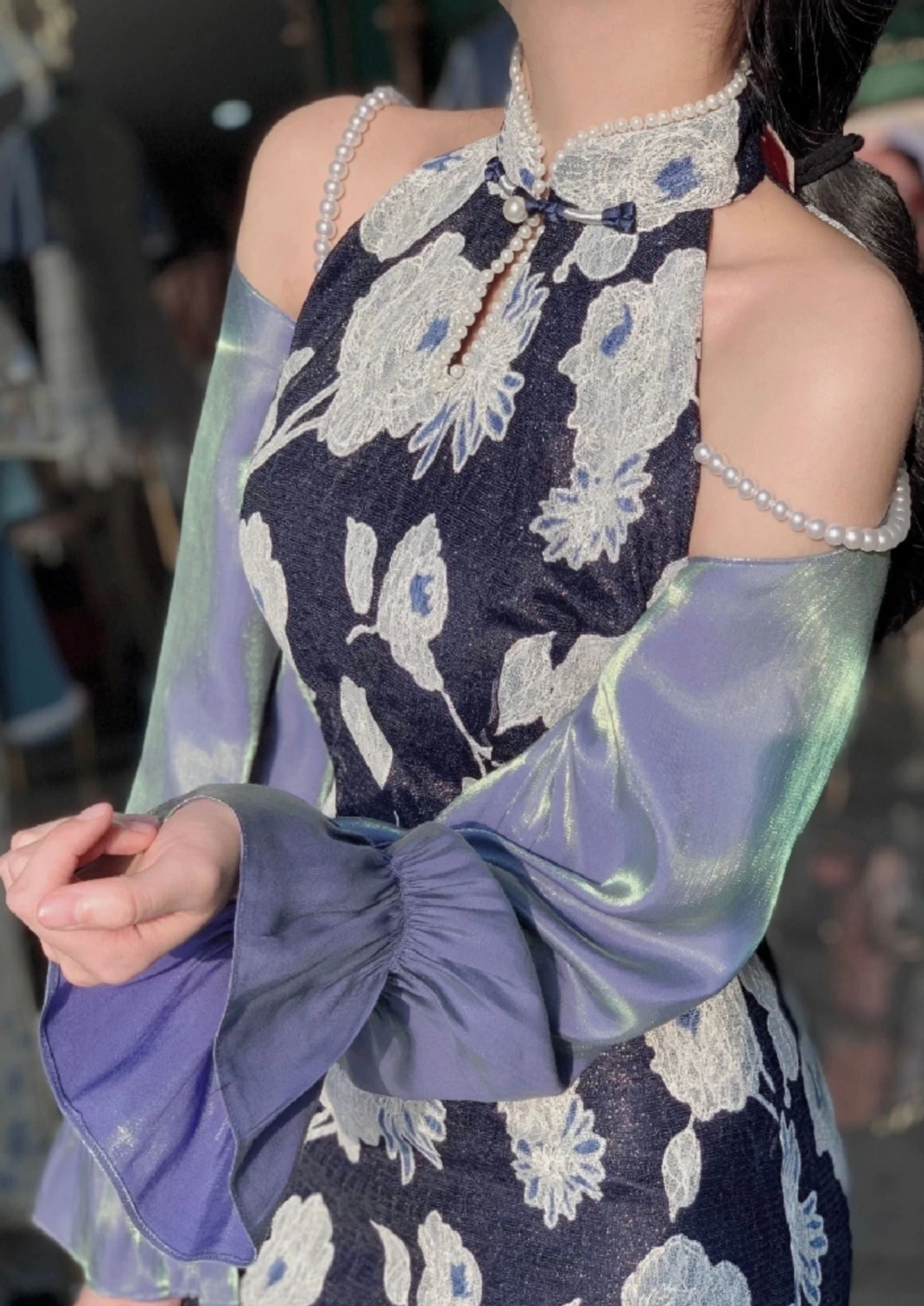 Women’s Daily Hanfu Qipao Dress, Floral Pattern  | HANFUBAO