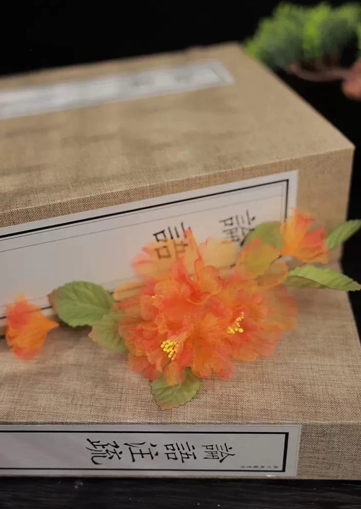 Women Yarn Hanfu Floral Hair Clips, Sweet Orange Blossom | HANFUBAO