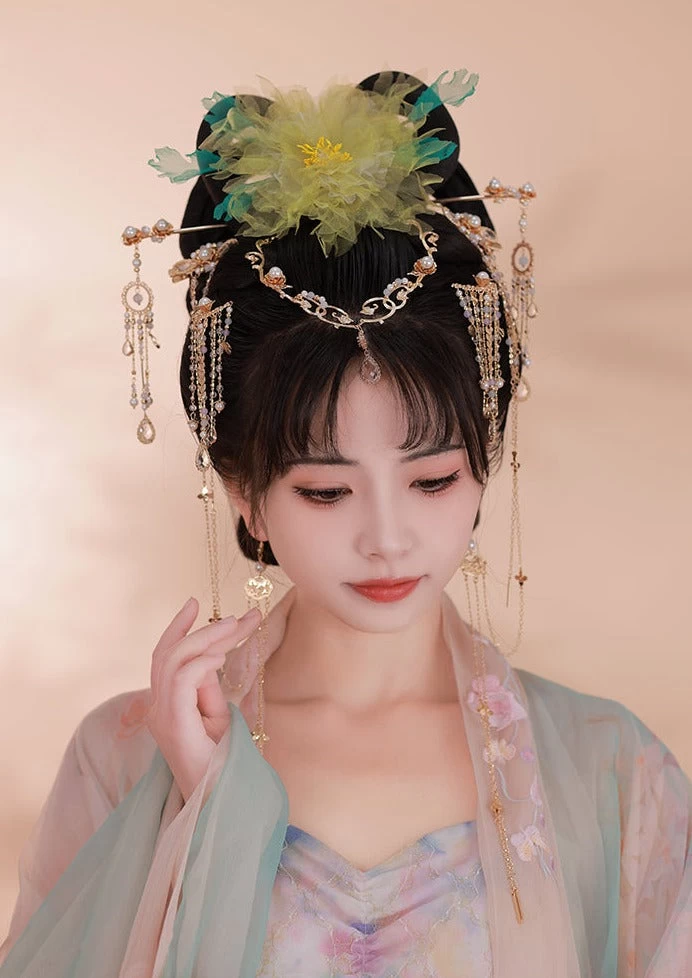 Women Hanfu Peony Flower Yarn Hair Clip 25x18cm | HANFUBAO