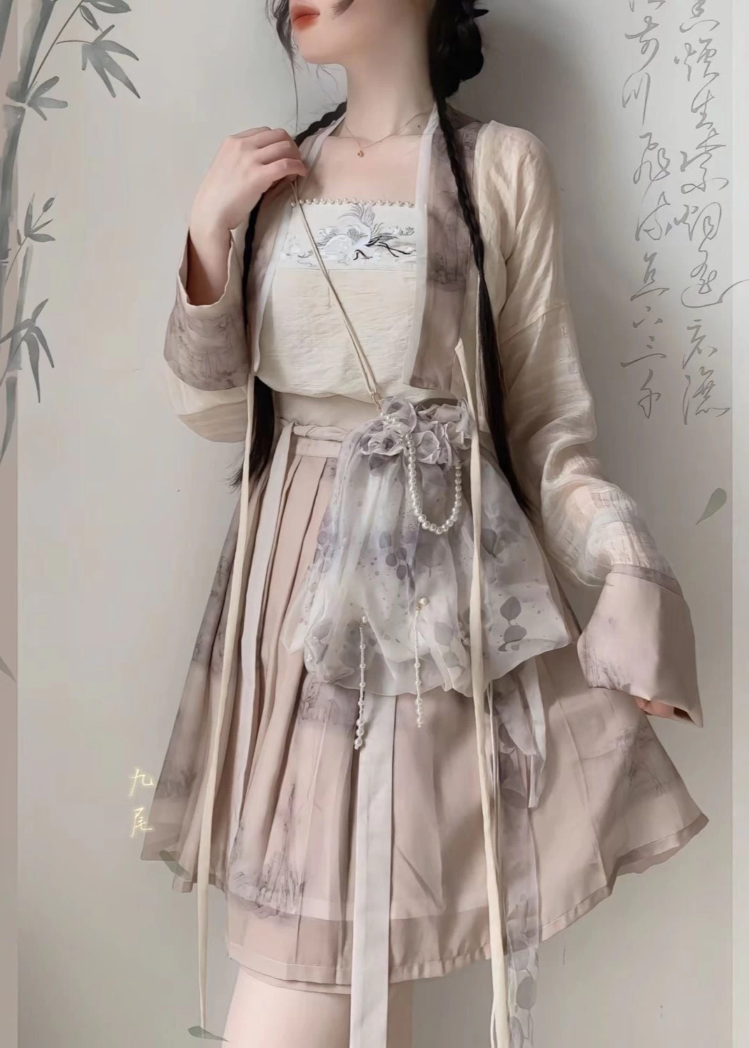 Women's Plus Size Chiffon Daily Hanfu 3-Piece Set Tank+Skirt+Coverup | HANFUBAO