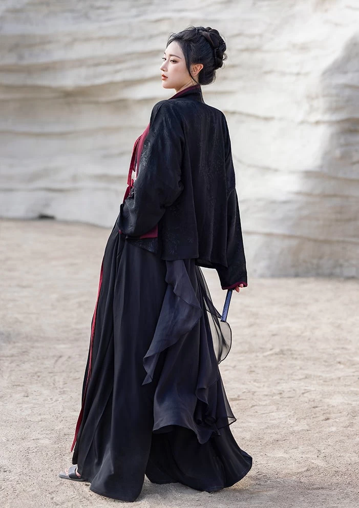 Women's Modern Daily Hanfu Silk-Cotton 4-Piece Pants Set Red | HANFUBAO