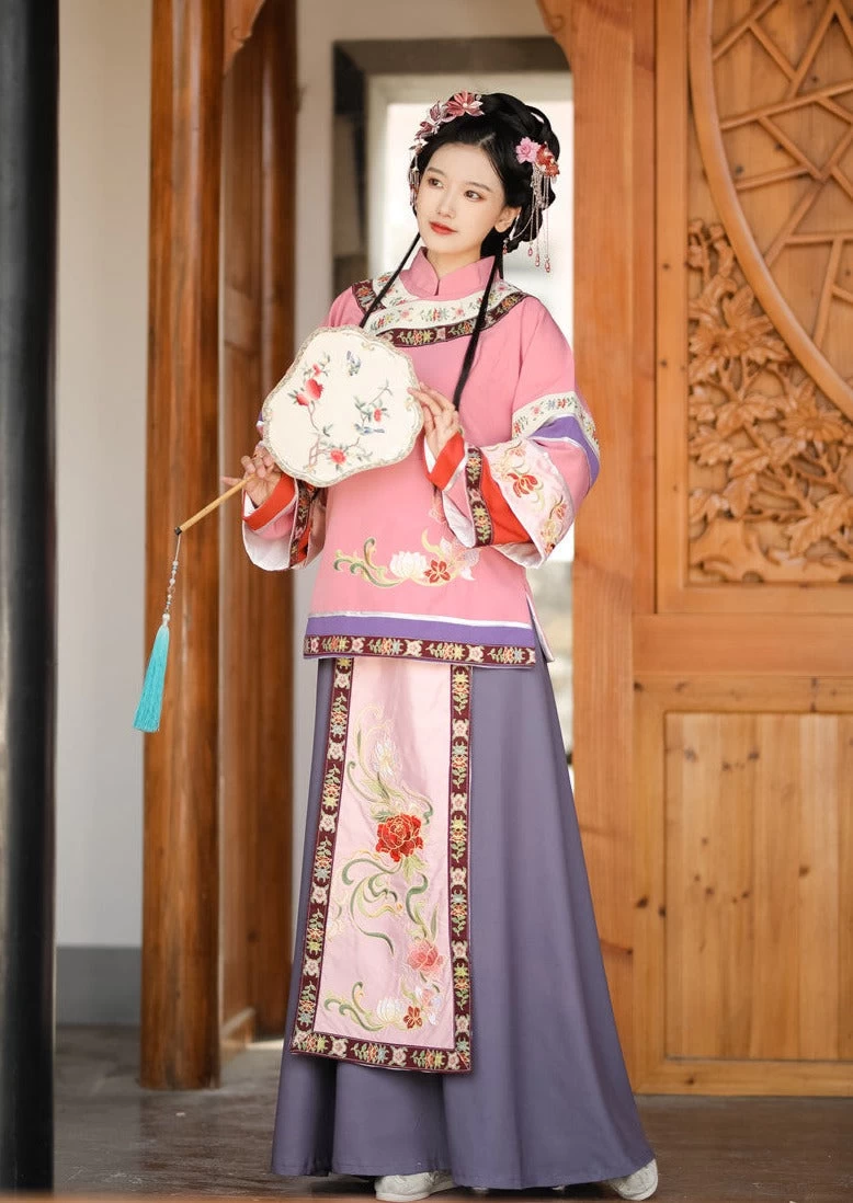 Women Modern Qing Hanfu Cotton Set Blue Embroidered Plus Size | HANFUBAO