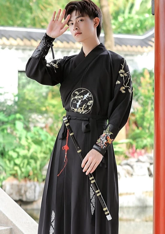 Men's 3-Piece Black Daily Hanfu Set Plus Size | HANFUBAO